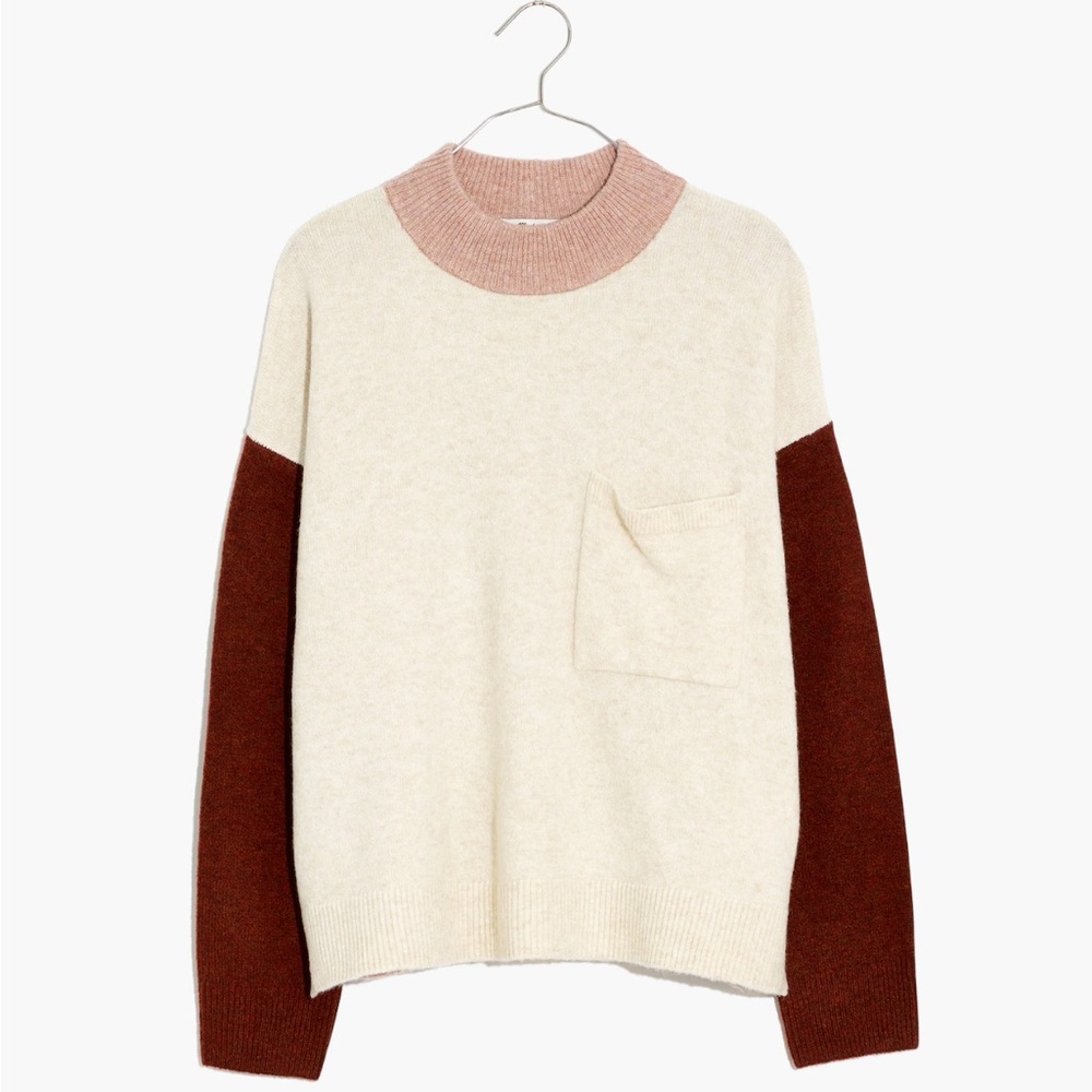 Madewell Redmond Mockneck Pocket Sweater in Colorblock Sz L